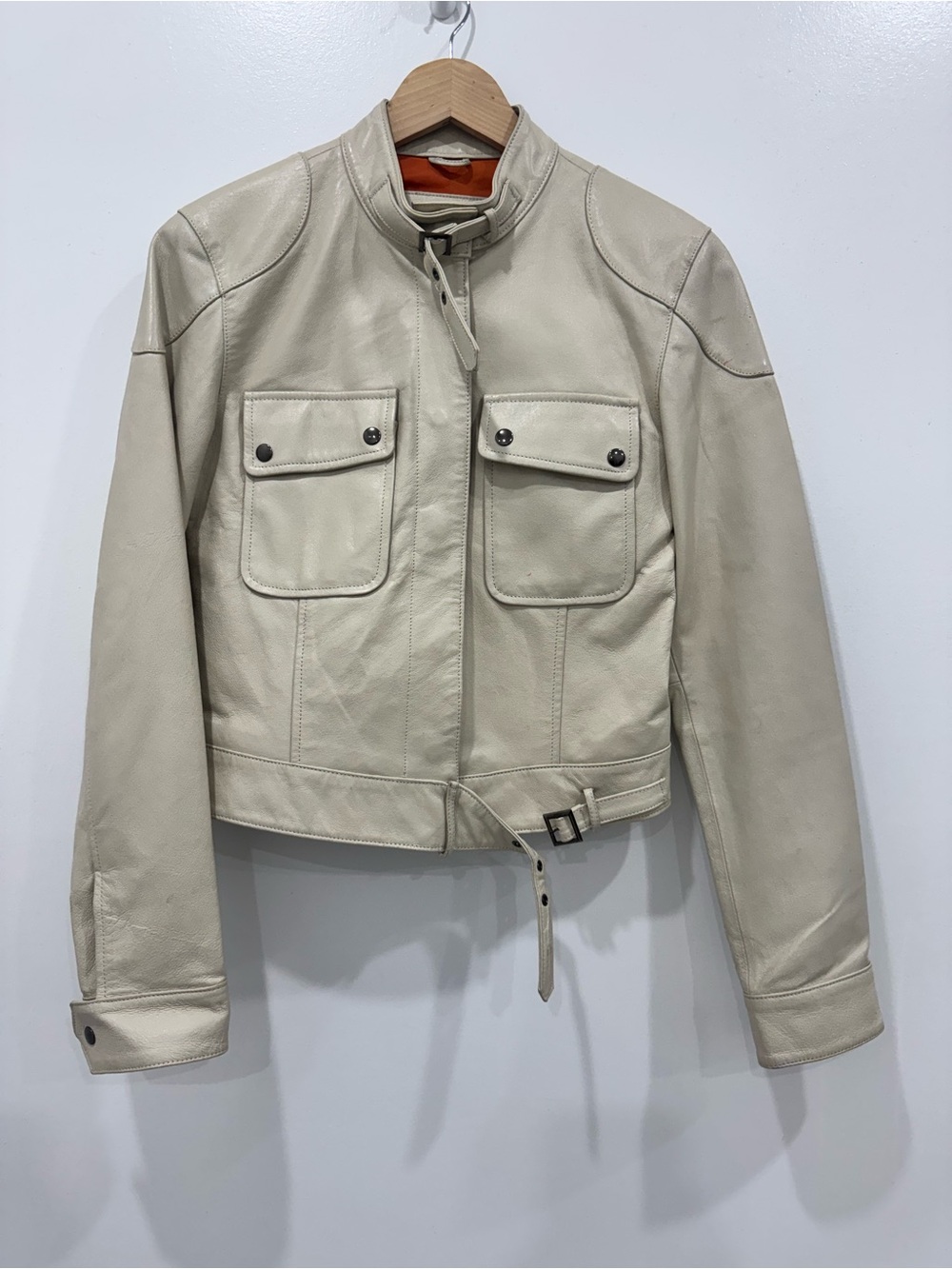 UB Leather Collection Genuine Leather Jacket – Cream/White S